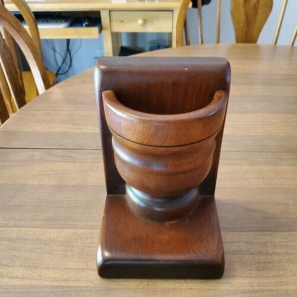 Wooden Vase Pocket Bookend ONLY One Solid Wood MCM - Picture 1 of 8